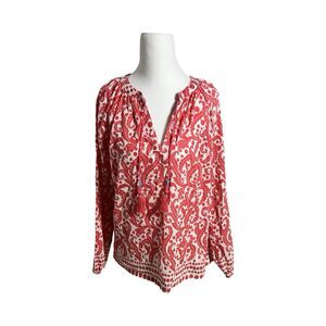 Boden Gauzy Boho Top Size 8 Women’s Coral‎ and White Tassel Cotton Beach Summer